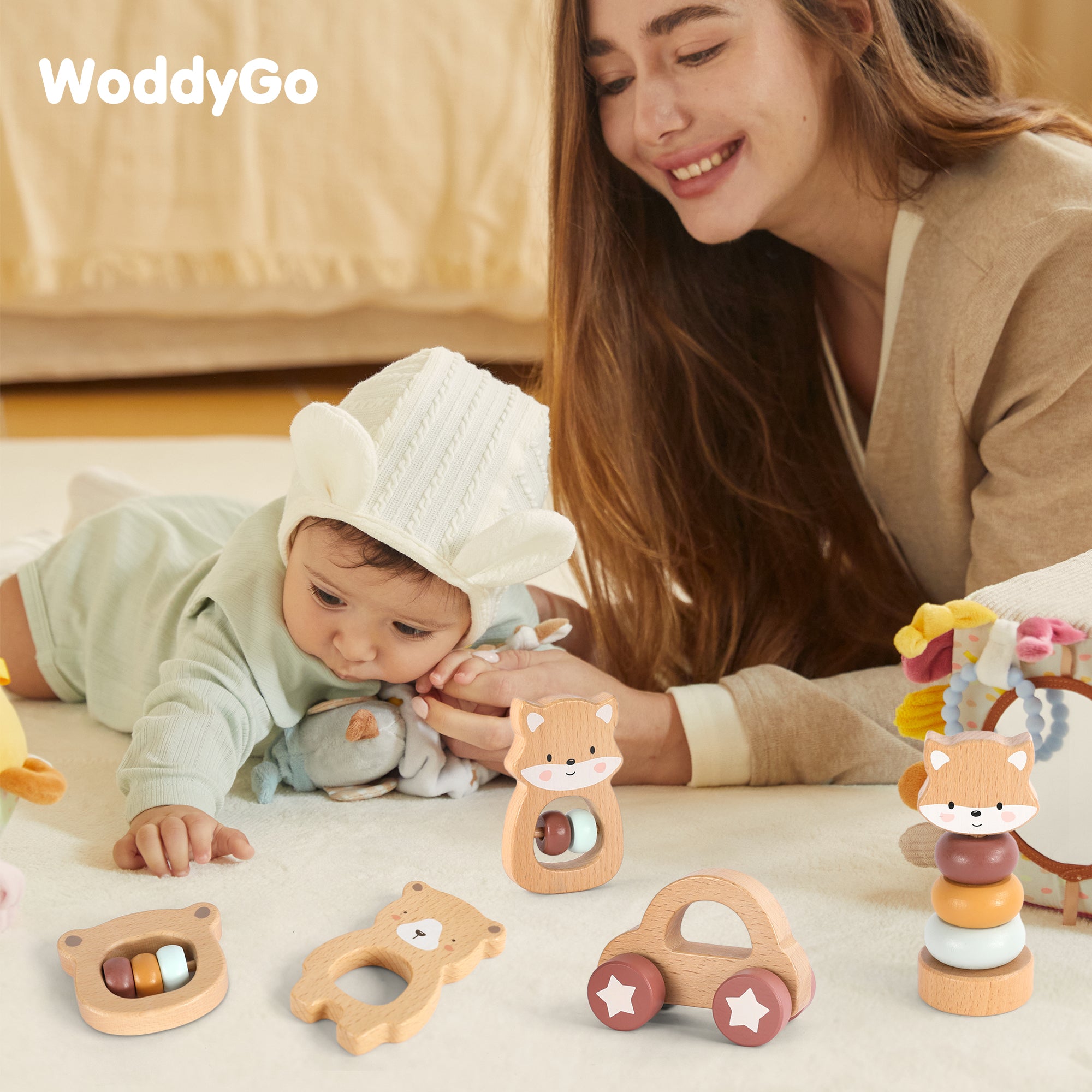 5 in 1, Baby Fox & Bear Rattle Play Set (Brown)