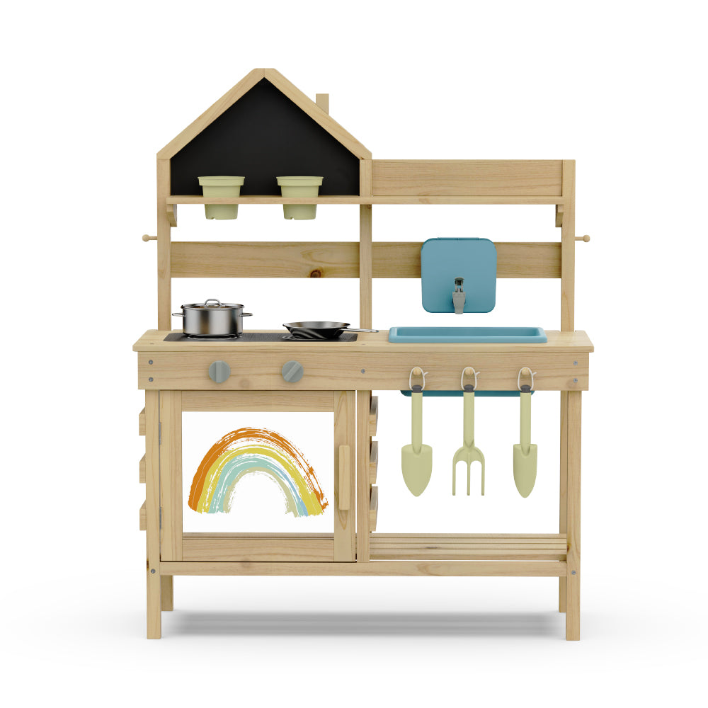 Mud Kitchen with House Chalk Board and 10pcs Accessories
