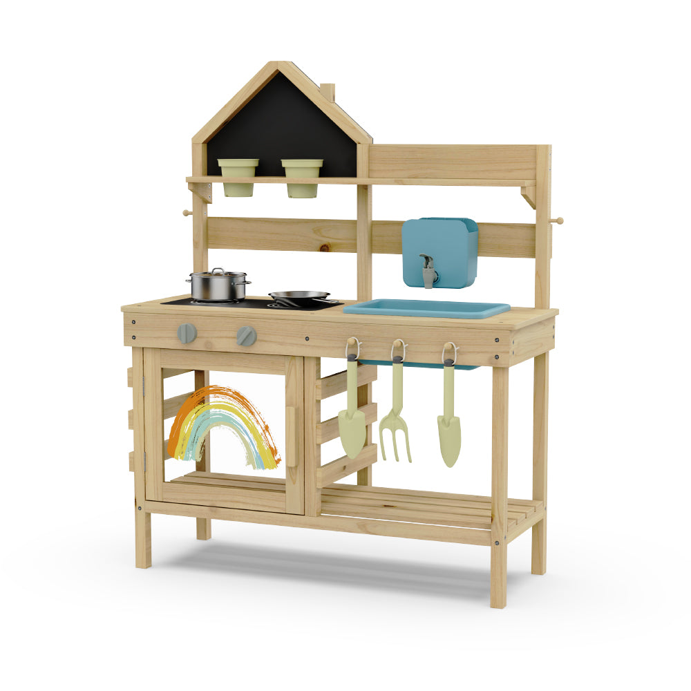 Mud Kitchen with House Chalk Board and 10pcs Accessories