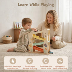 Montessori wooden car race track toy for toddlers by Guanyi Toys