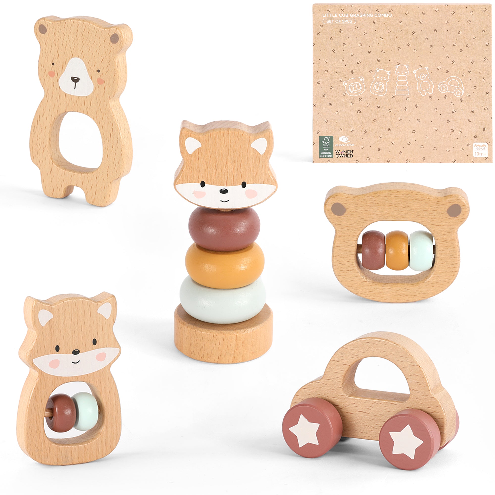 5 in 1, Baby Fox & Bear Rattle Play Set (Brown)