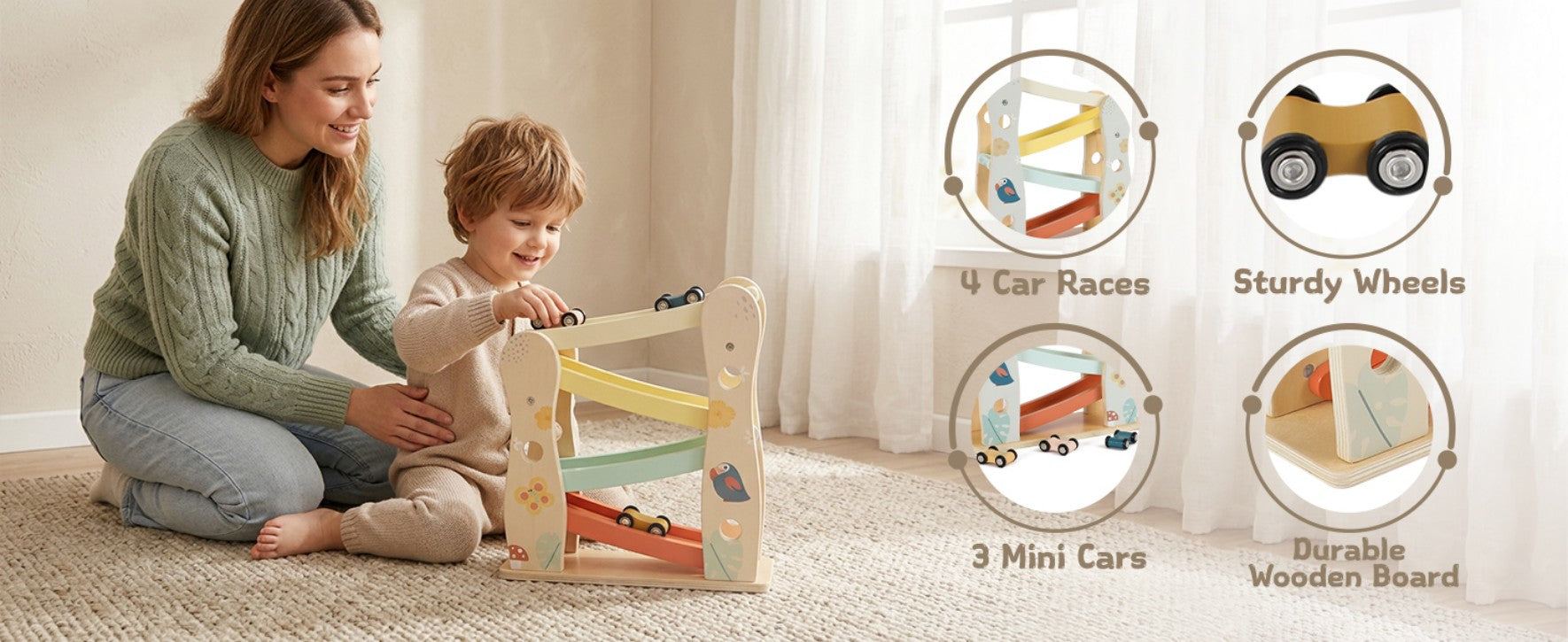 Wooden car ramp racer toy for toddlers by Guanyi Toys