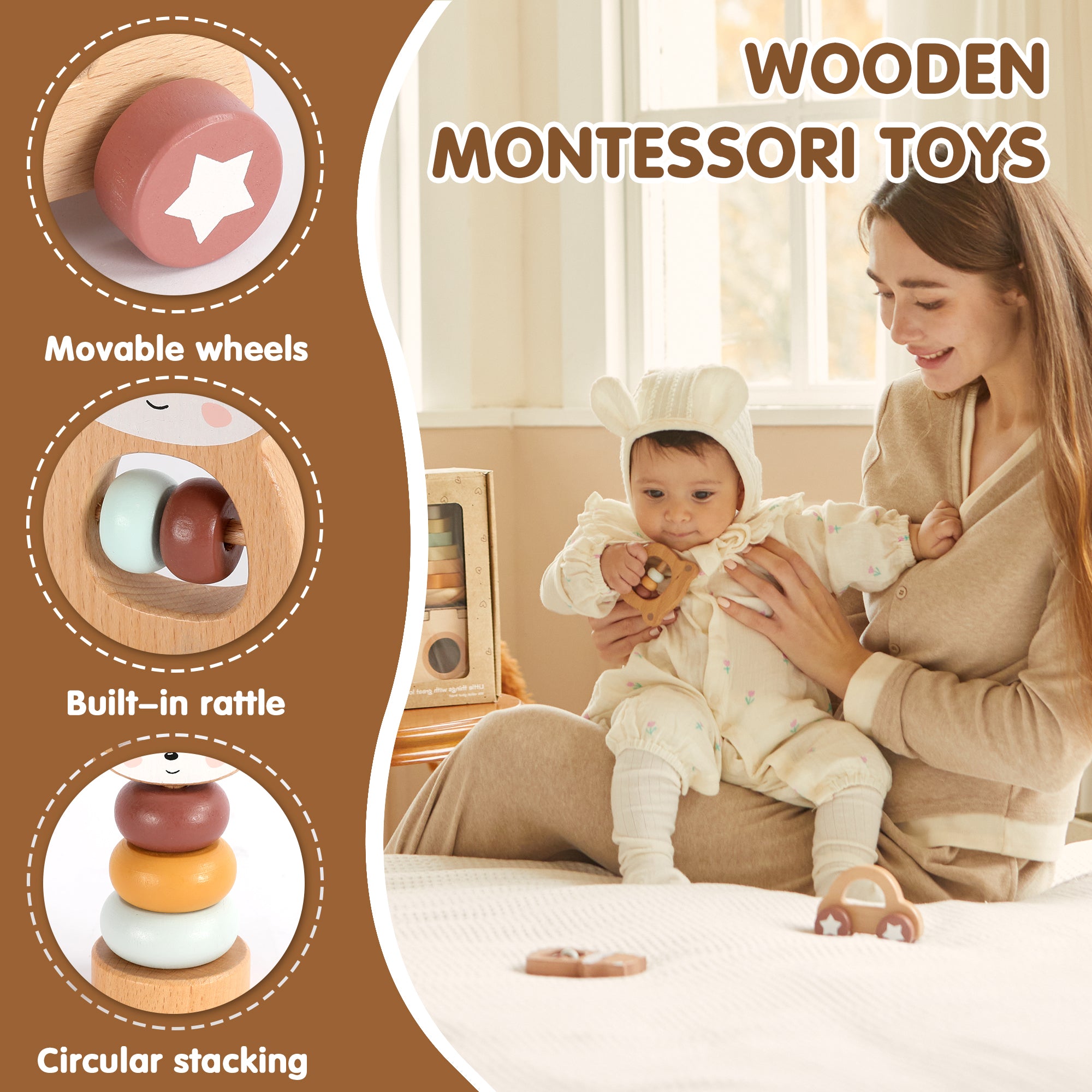 5 in 1, Baby Fox & Bear Rattle Play Set (Brown)