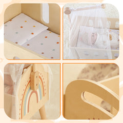 Baby Doll Bed with Curtain - Premium Play Set with Curtains & Bedding for Kids