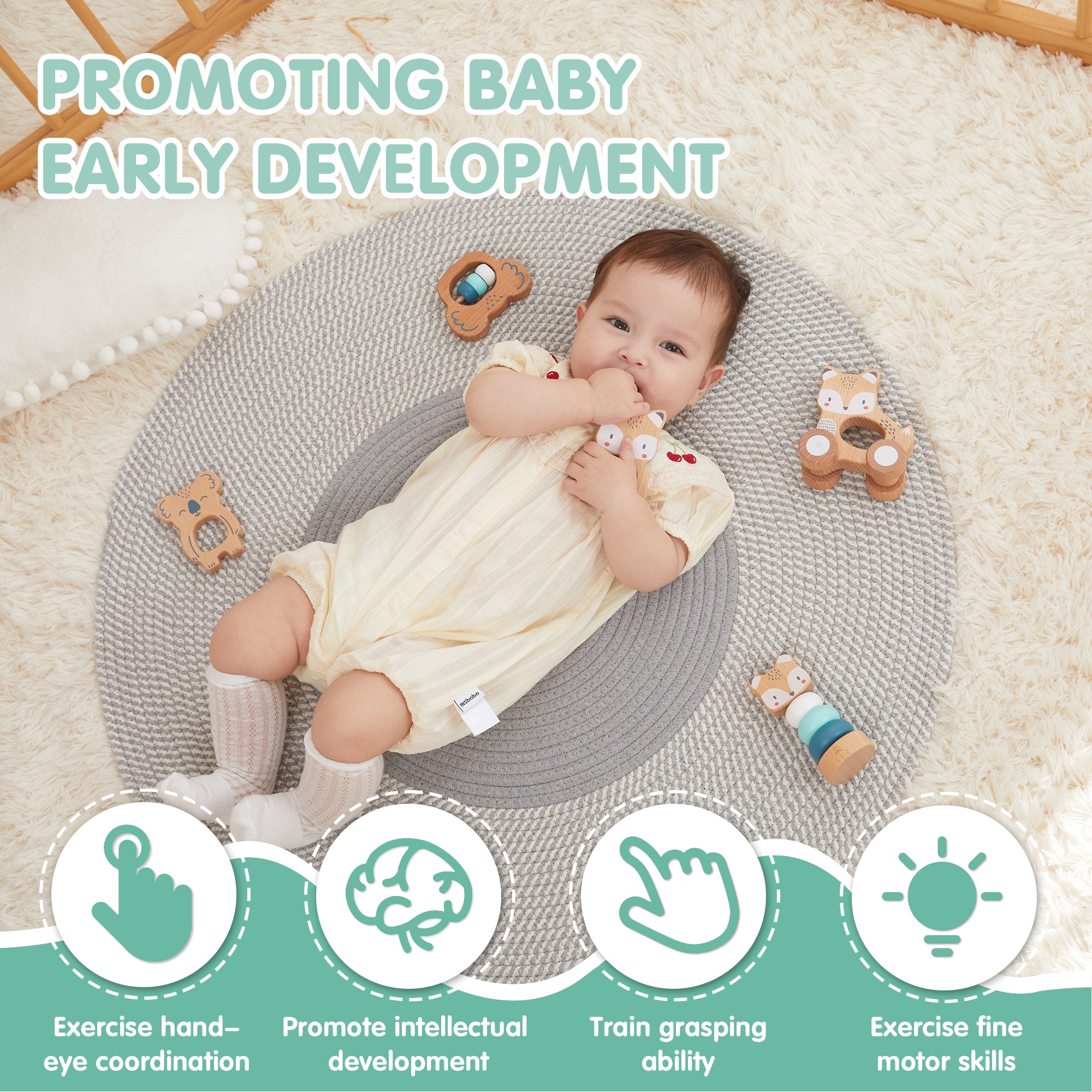 5 in 1, Baby Fox & Sloth Rattle Gift Set (Blue)