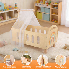 Baby Doll Bed with Curtain - Premium Play Set with Curtains & Bedding for Kids