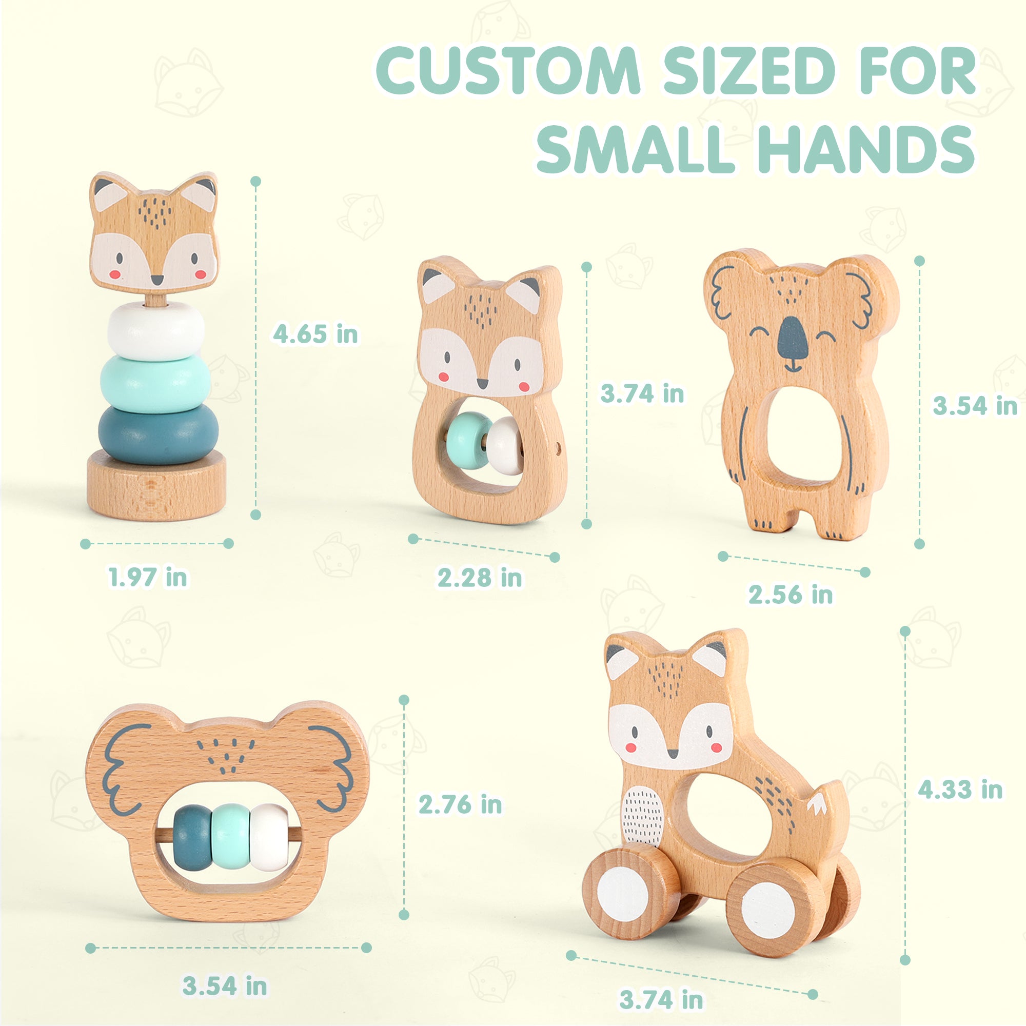 5 in 1, Baby Fox & Sloth Rattle Gift Set (Blue)