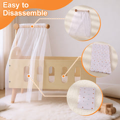 Baby Doll Bed with Curtain - Premium Play Set with Curtains & Bedding for Kids