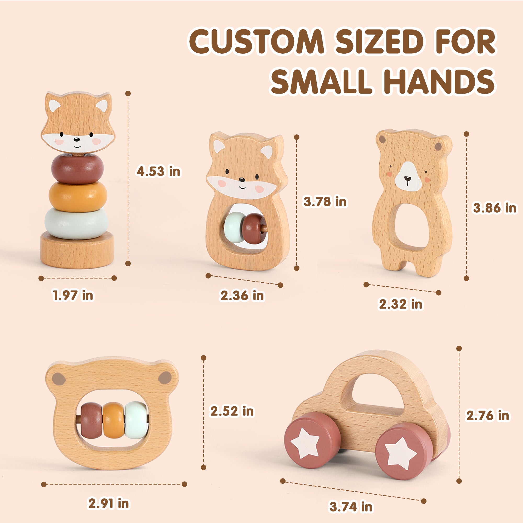 5 in 1, Baby Fox & Bear Rattle Play Set (Brown)