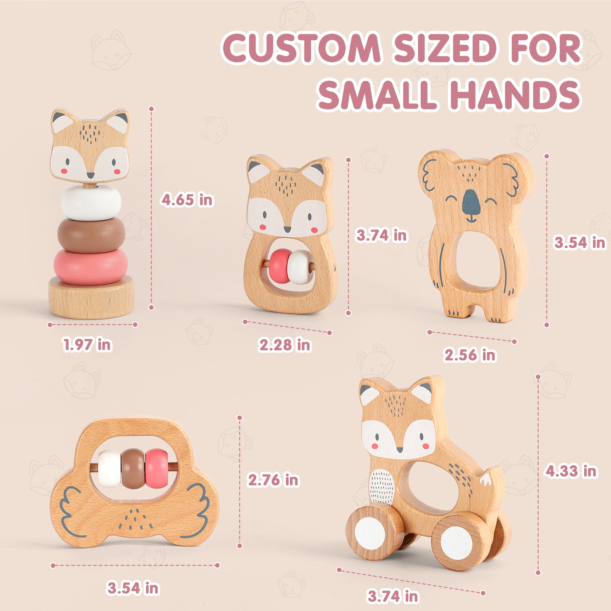 5 in 1, Baby Fox & Sloth Rattle Gift Set (Pink)