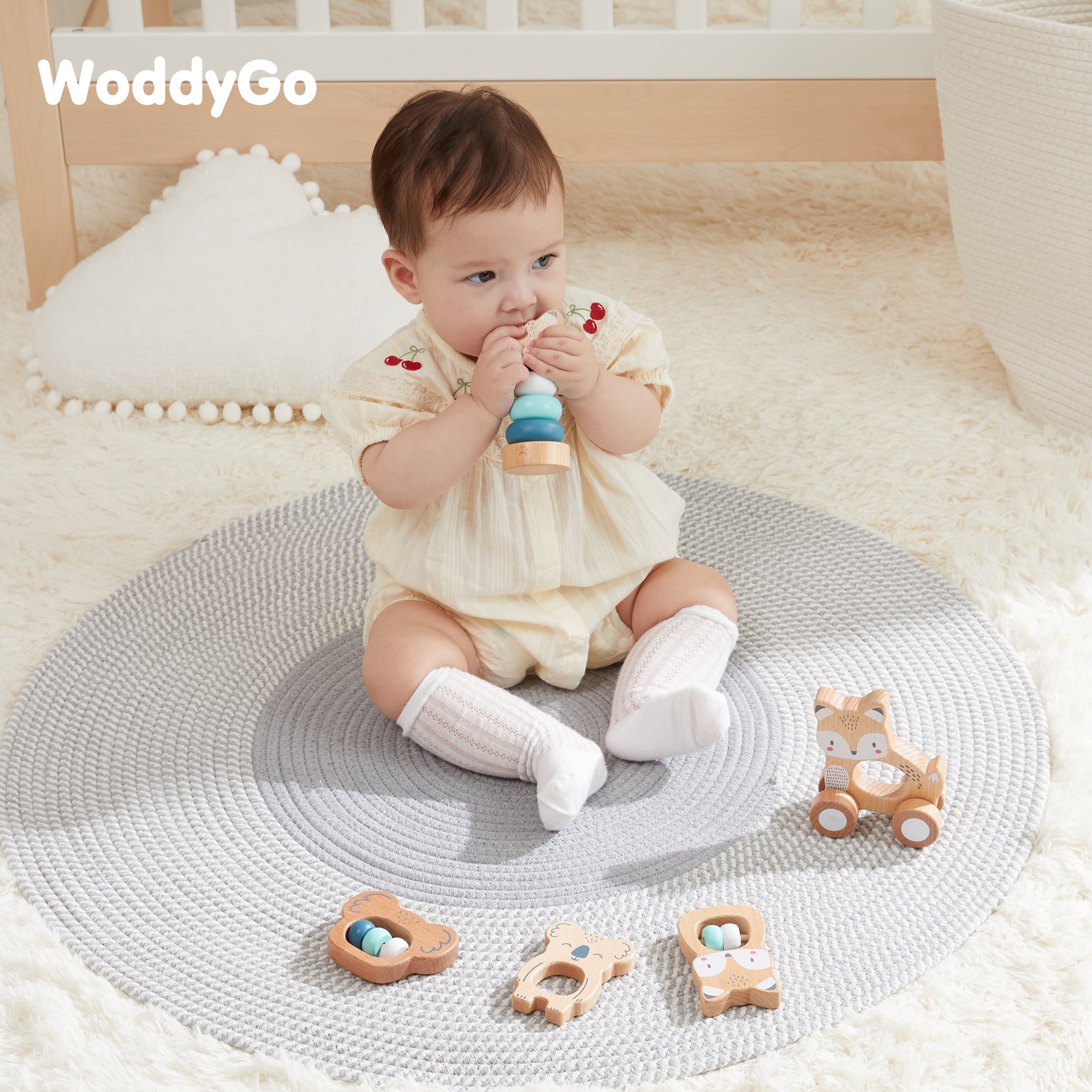 5 in 1, Baby Fox & Sloth Rattle Gift Set (Blue)