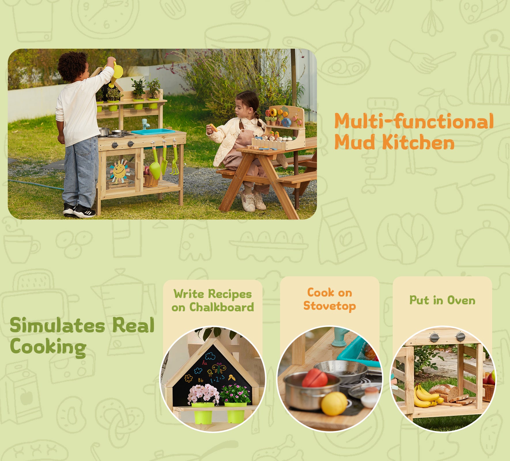 Multi-functional outdoor wooden mud kitchen for kids by Guanyi Toys