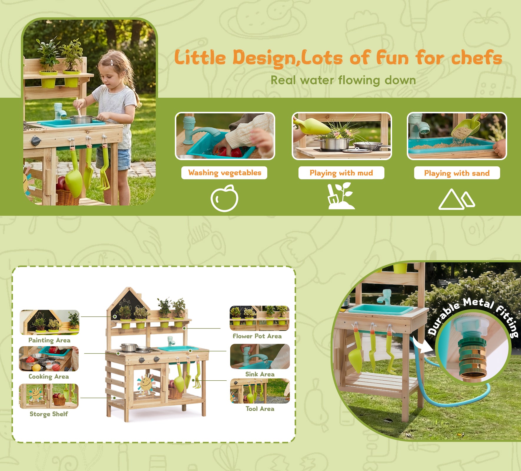 Outdoor wooden play kitchen with real water sink by Guanyi Toys