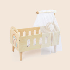 Wooden doll crib with rainbow and canopy by Guanyi Toys