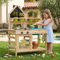 Mud Kitchen for Kids - 16 Piece Wooden Outdoor Sensory Play Set