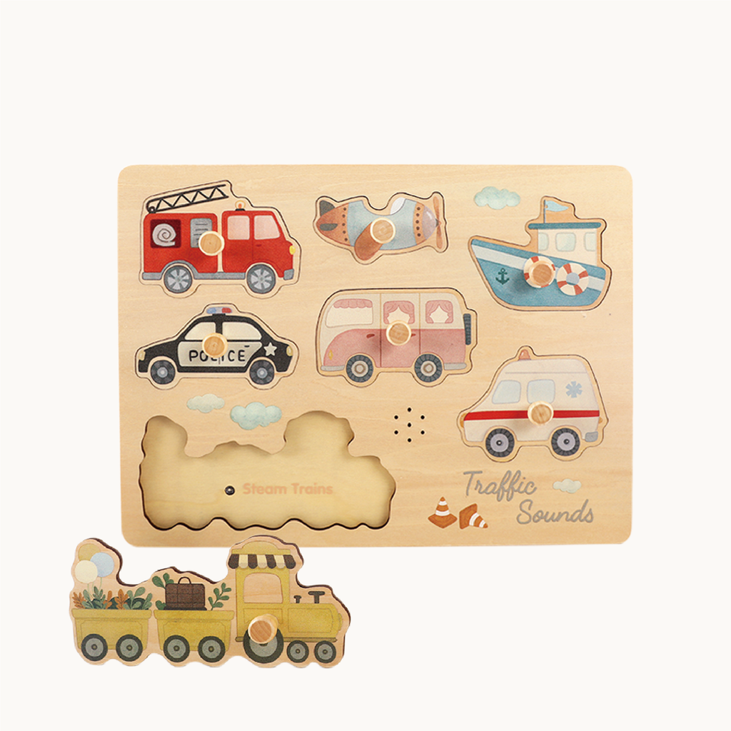 Wooden Vehicles Sound Puzzle - Realistic Emergency Car & Plane