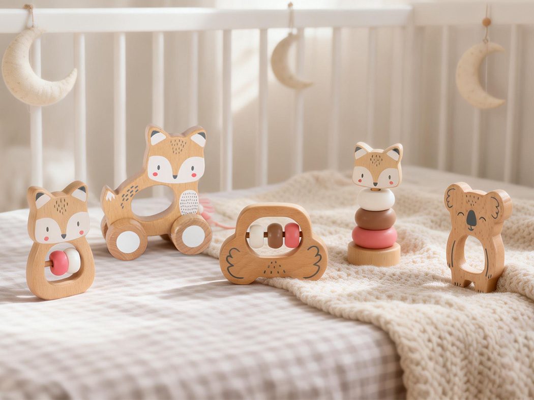 5 in 1, Baby Fox & Sloth Rattle Play Set (Pink)