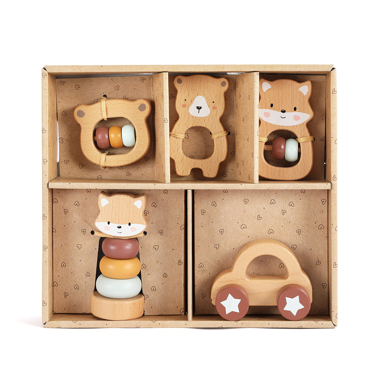 5 in 1, Baby Fox & Bear Rattle Play Set (Brown)