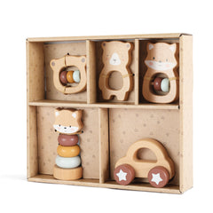 5 in 1, Baby Fox & Bear Rattle Play Set (Brown) - GUANYI