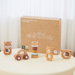 5 in 1, Baby Fox & Bear Rattle Play Set (Brown) - GUANYI