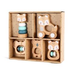 5 in 1, Baby Fox & Sloth Rattle Gift Set (Blue) - GUANYI