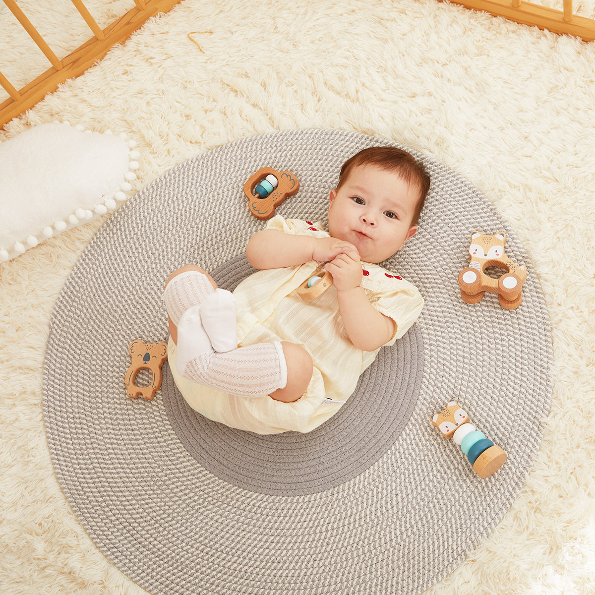 5 in 1, Baby Fox & Sloth Rattle Gift Set (Blue) - GUANYI