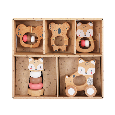 5 in 1, Baby Fox & Sloth Rattle Play Set (Pink)