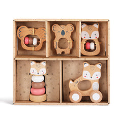 5 in 1, Baby Fox & Sloth Rattle Gift Set (Pink) - GUANYI