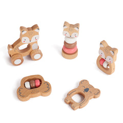 5 in 1, Baby Fox & Sloth Rattle Gift Set (Pink) - GUANYI