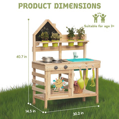 Wooden outdoor mud kitchen play set for kids by Guanyi Toys