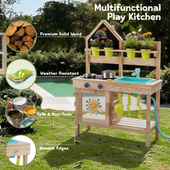 Multifunctional wooden outdoor play kitchen for kids
