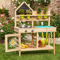 Mud Kitchen for Kids - 16 Piece Wooden Outdoor Sensory Play Set