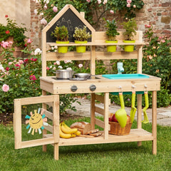 Wooden outdoor mud kitchen play set for kids by Guanyi Toys