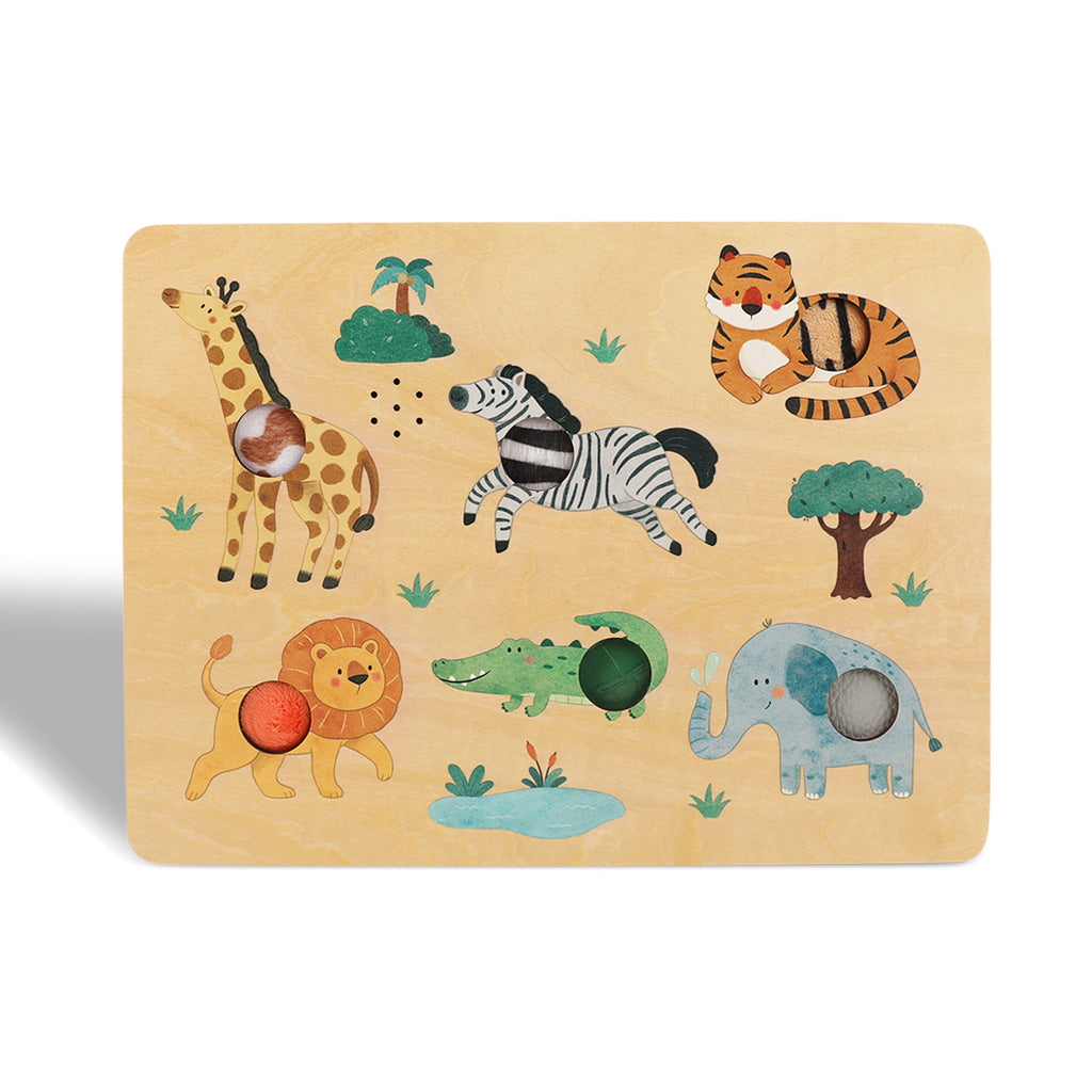 Wooden Safari Touch and Sound Puzzle - 3-in-1 Sensory Toy with