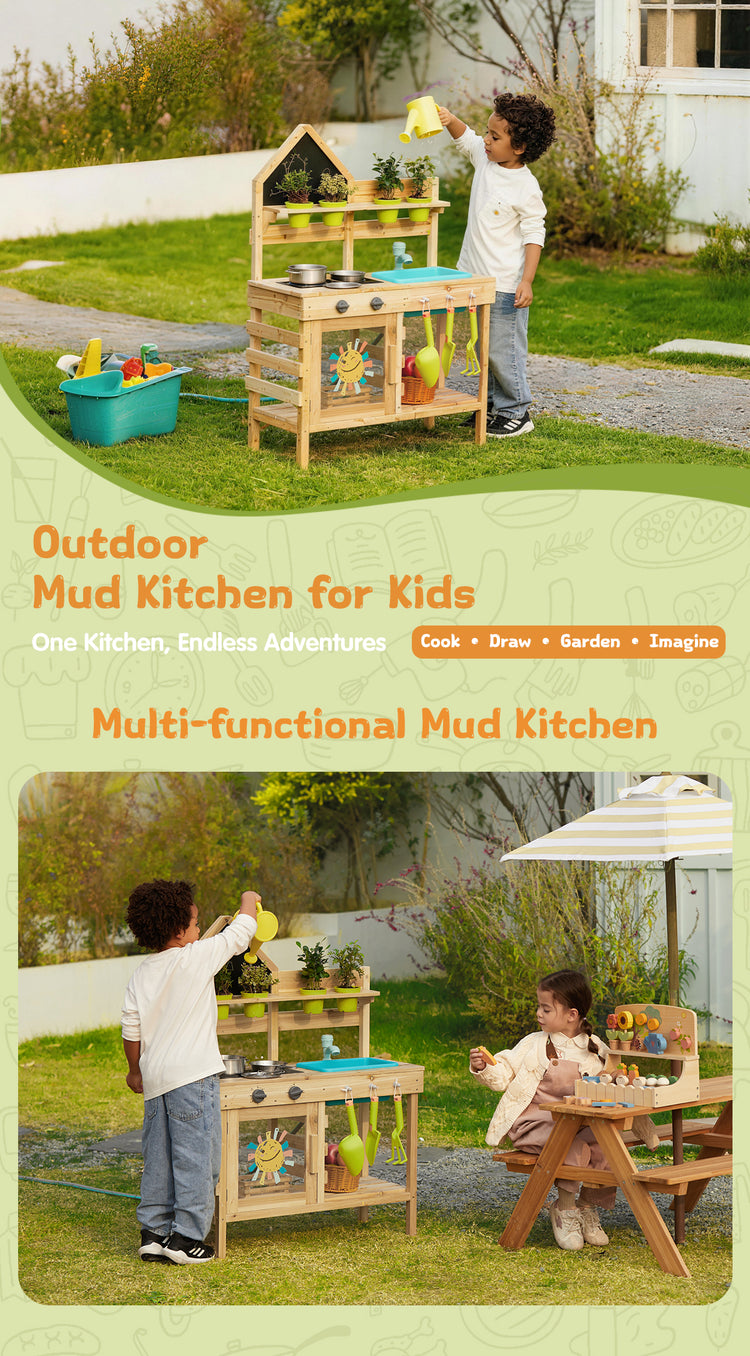 Kids outdoor wooden mud kitchen playset with garden by Guanyi Toys