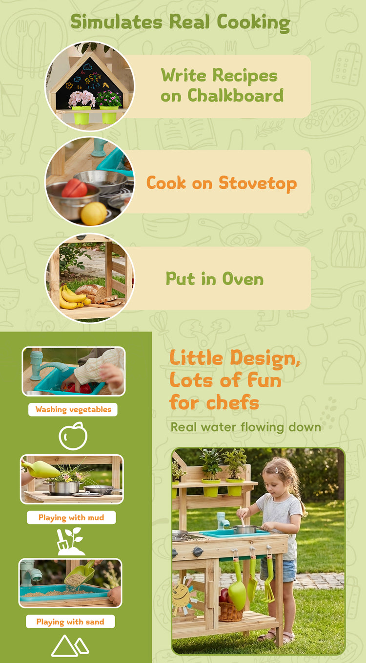Kids outdoor wooden mud kitchen with real water sink by Guanyi Toys