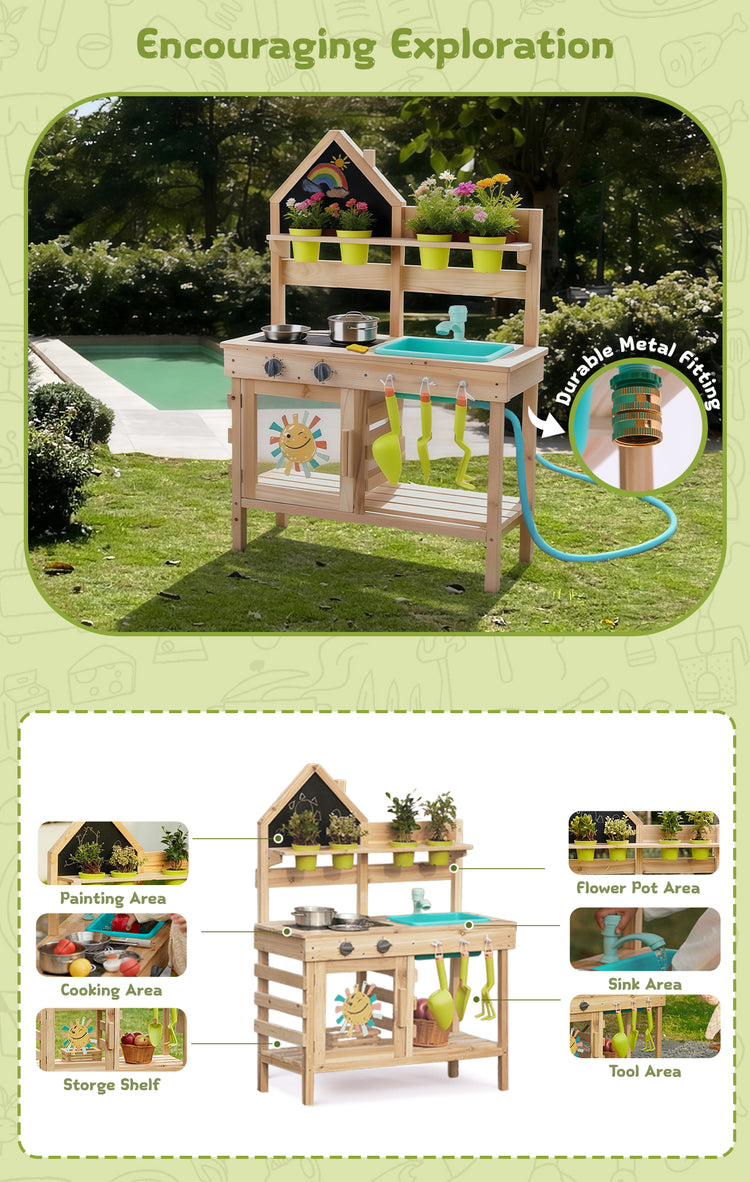 Outdoor wooden mud kitchen play set for kids by Guanyi Toys